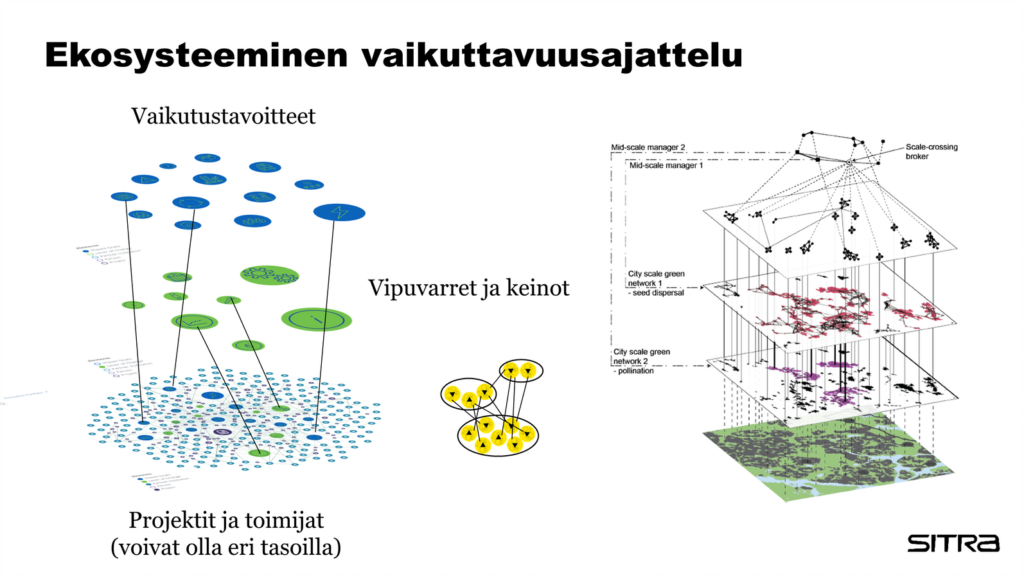 Ekosysteemisen vaikuttavuusajattelun kuvaus eri tasoilla kaaviona