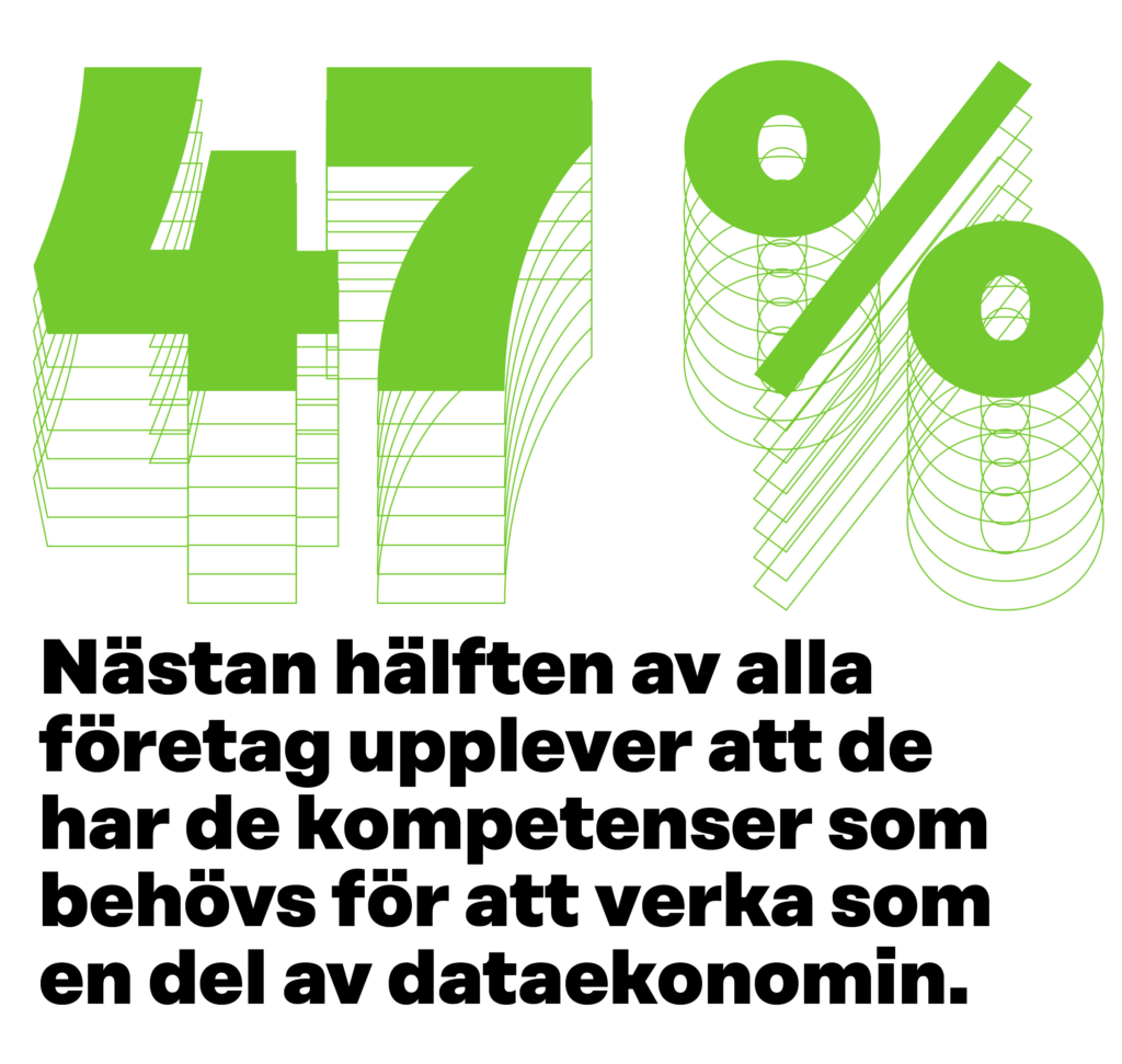 47 % av alla företag upplever att de har kompetenser som behövs för att verka som en del av dataekonomin. 