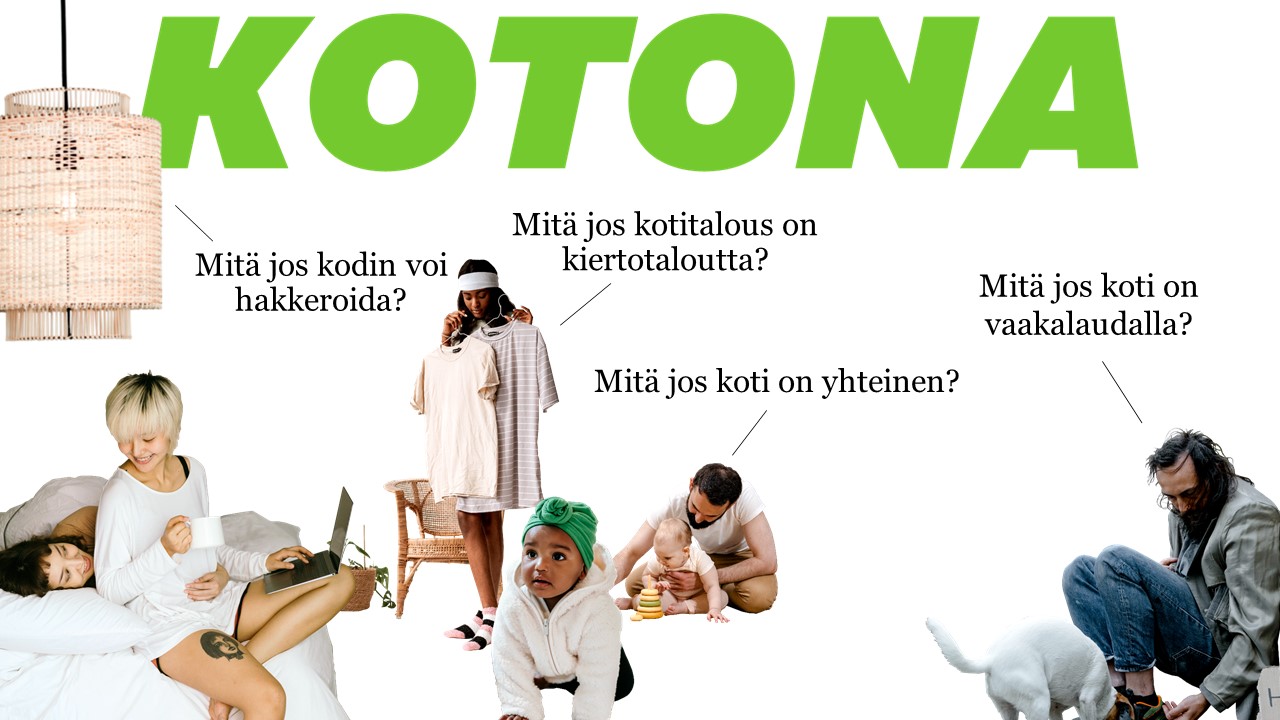 Kuvassa teksti "kotona" ja kotiin liittyviä heikkoja signaaleja