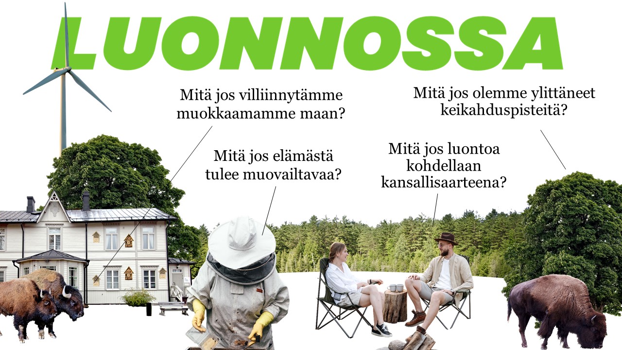 Kuvassa teksti "luonnossa" ja luontoon liittyviä heikkoja signaaleja