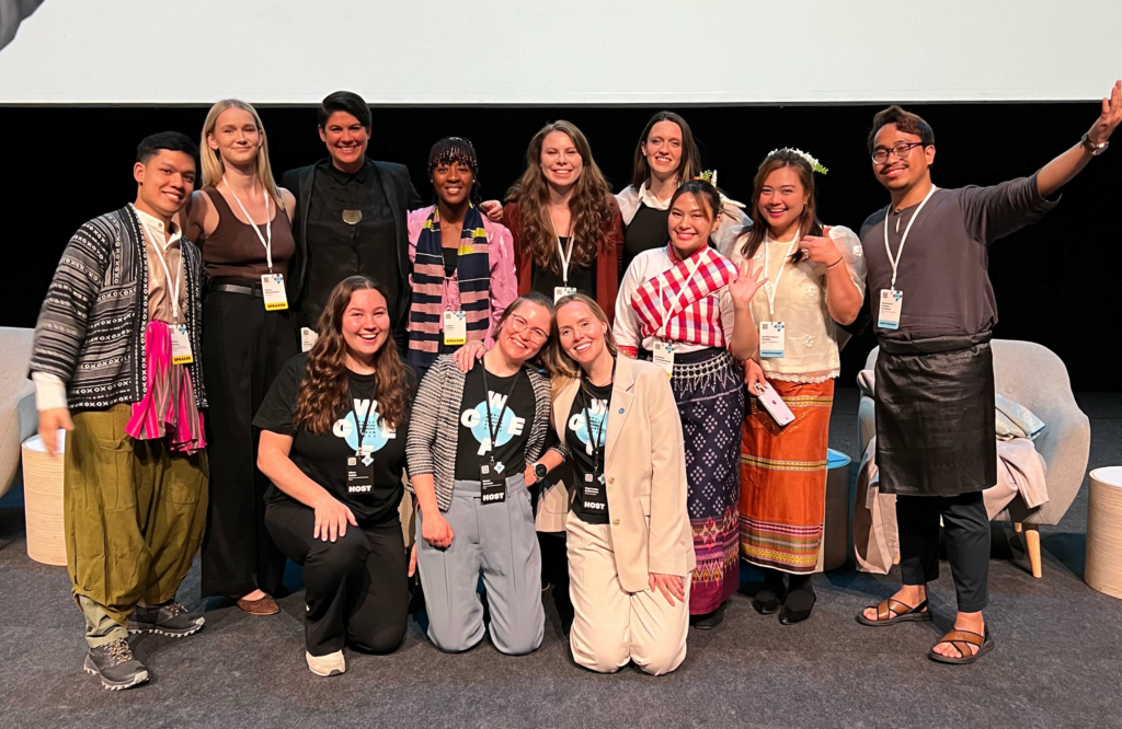 Young leaders on stage after the WCEF2023 session.