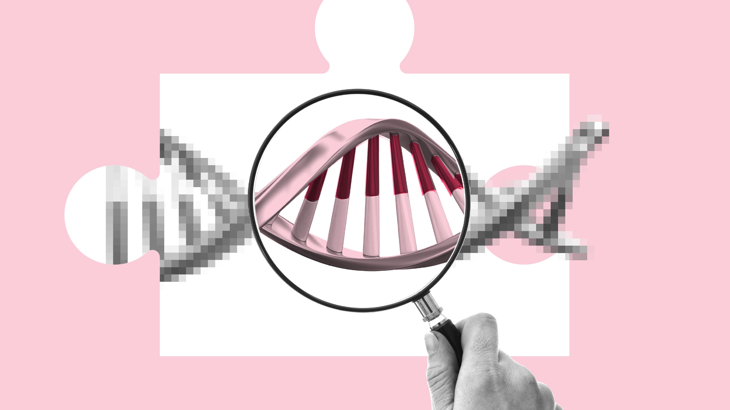 Illustration: part of DNA under the magnifying glass.