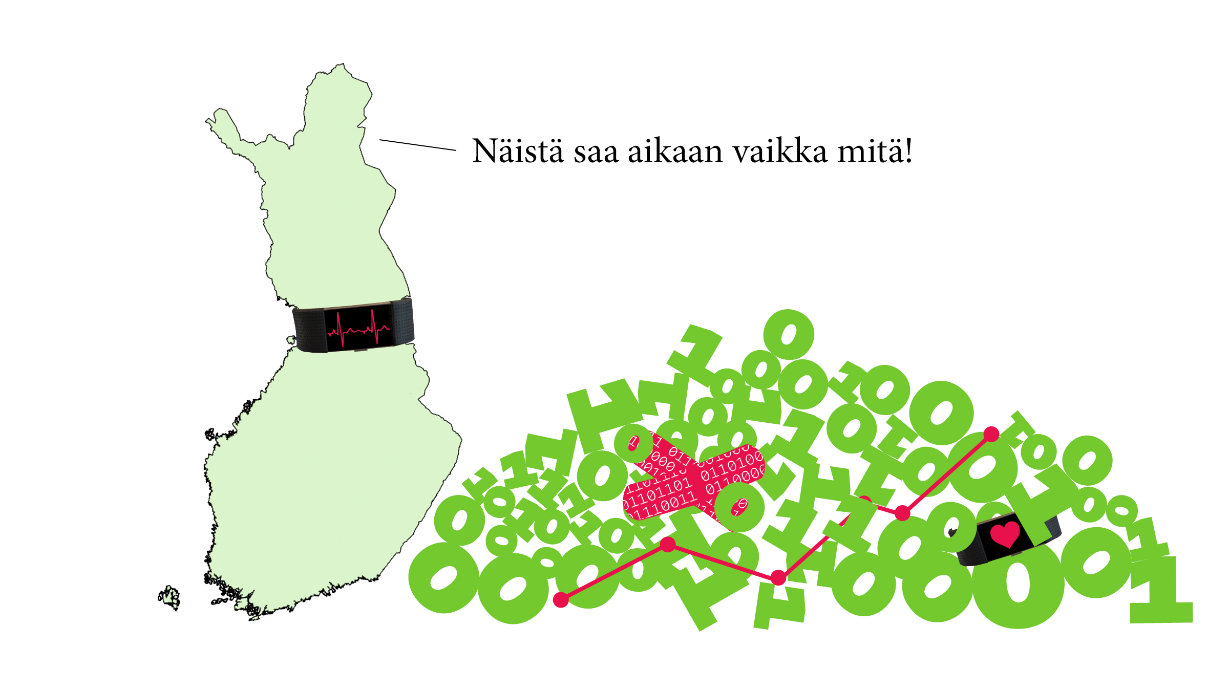 Suomen kartta, ykkösiä ja nollia ja kommentti: Näistä saa aikaan vaikka mitä!