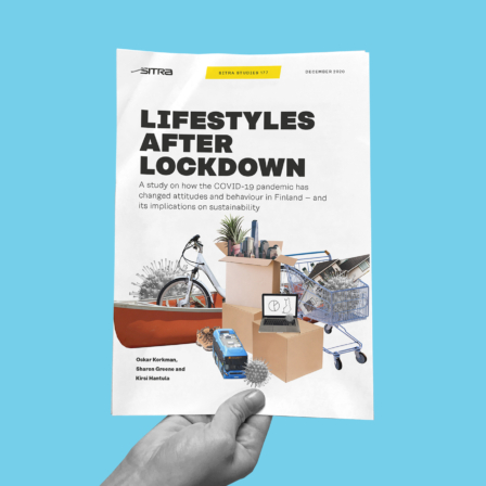 Lifestyles after lockdown -julkaisu ihmisen kädessä.