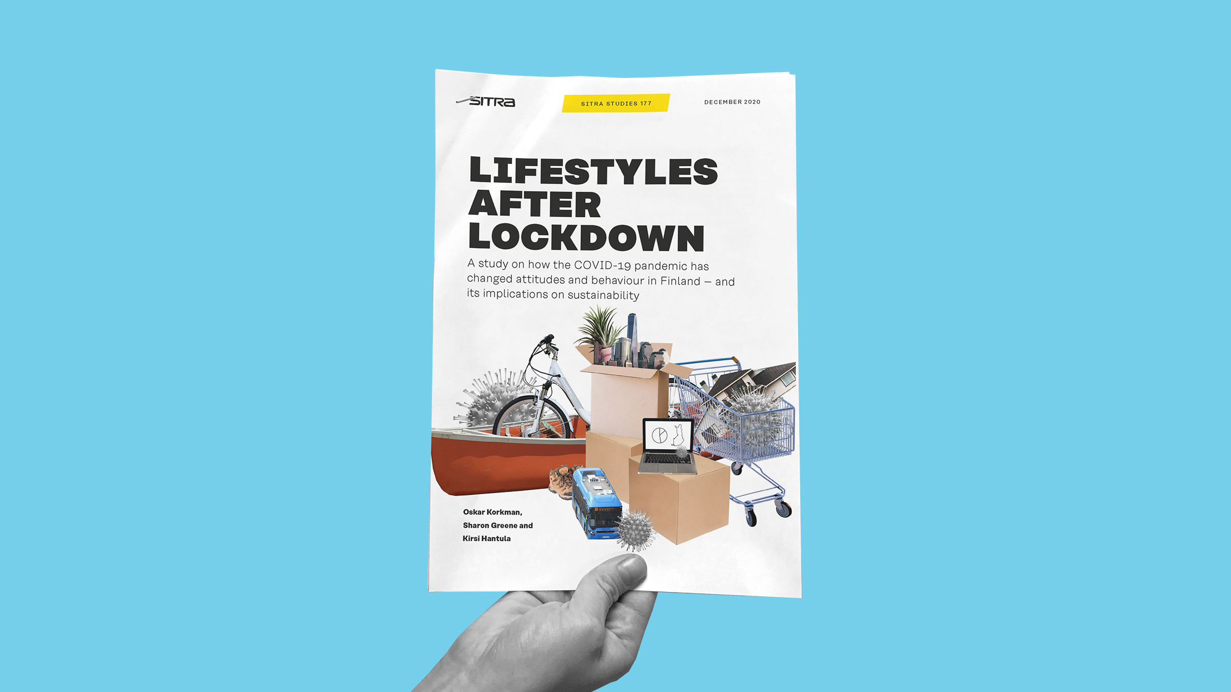 Lifestyles after lockdown -julkaisu ihmisen kädessä.