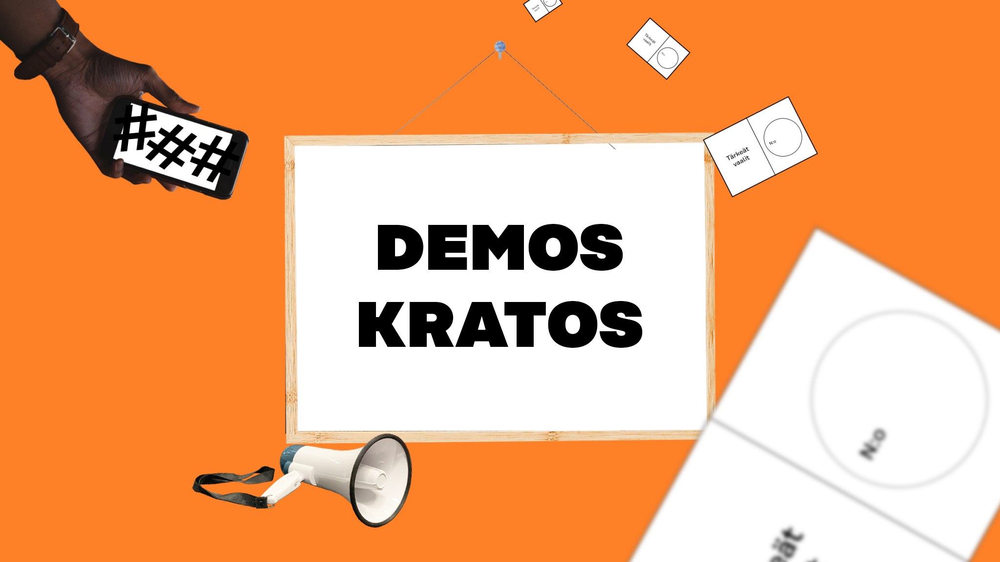 Kuvituskuva, jossa keskellä tiimin nimi Demos Kratos