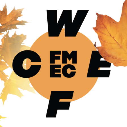 Hand holding a maple leaf with the WCEF2021 logo in the background