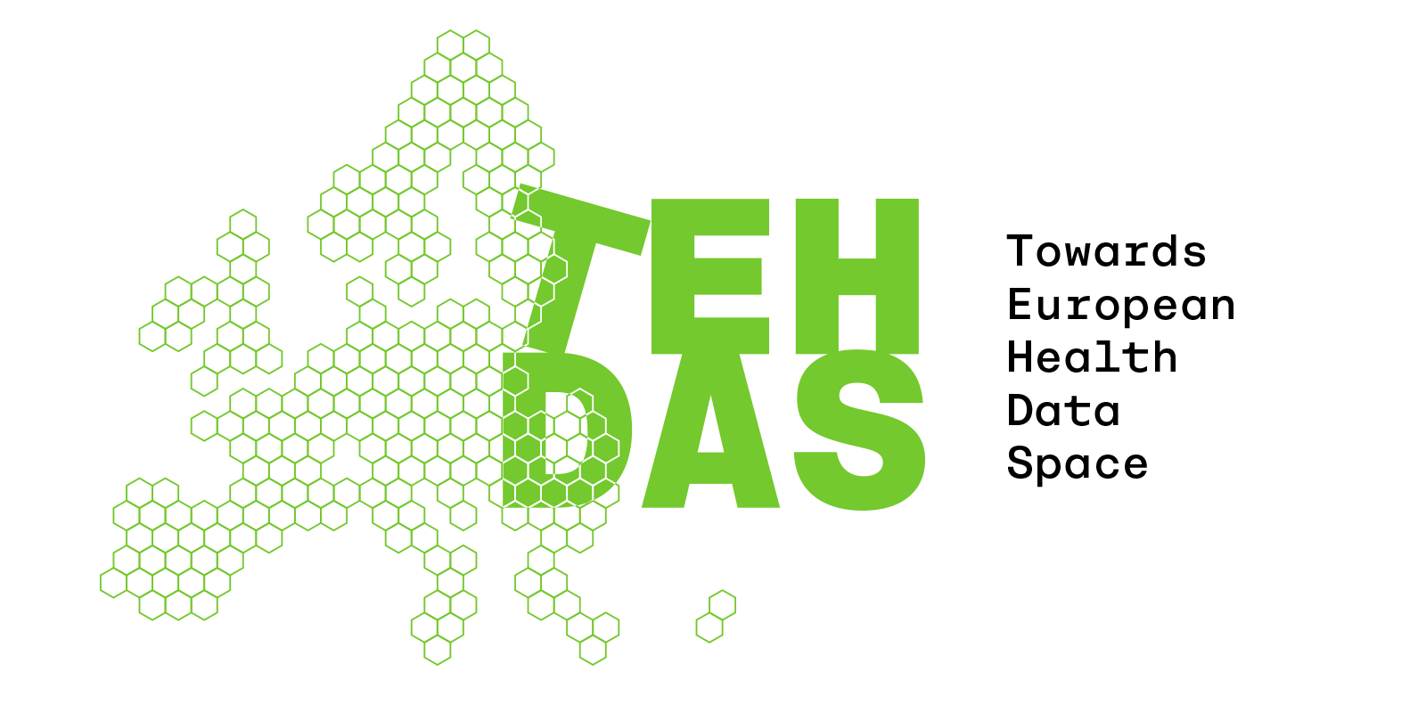 A map of Europe and a logo of TEHDAS project, with text Towards the European Health Data Space.