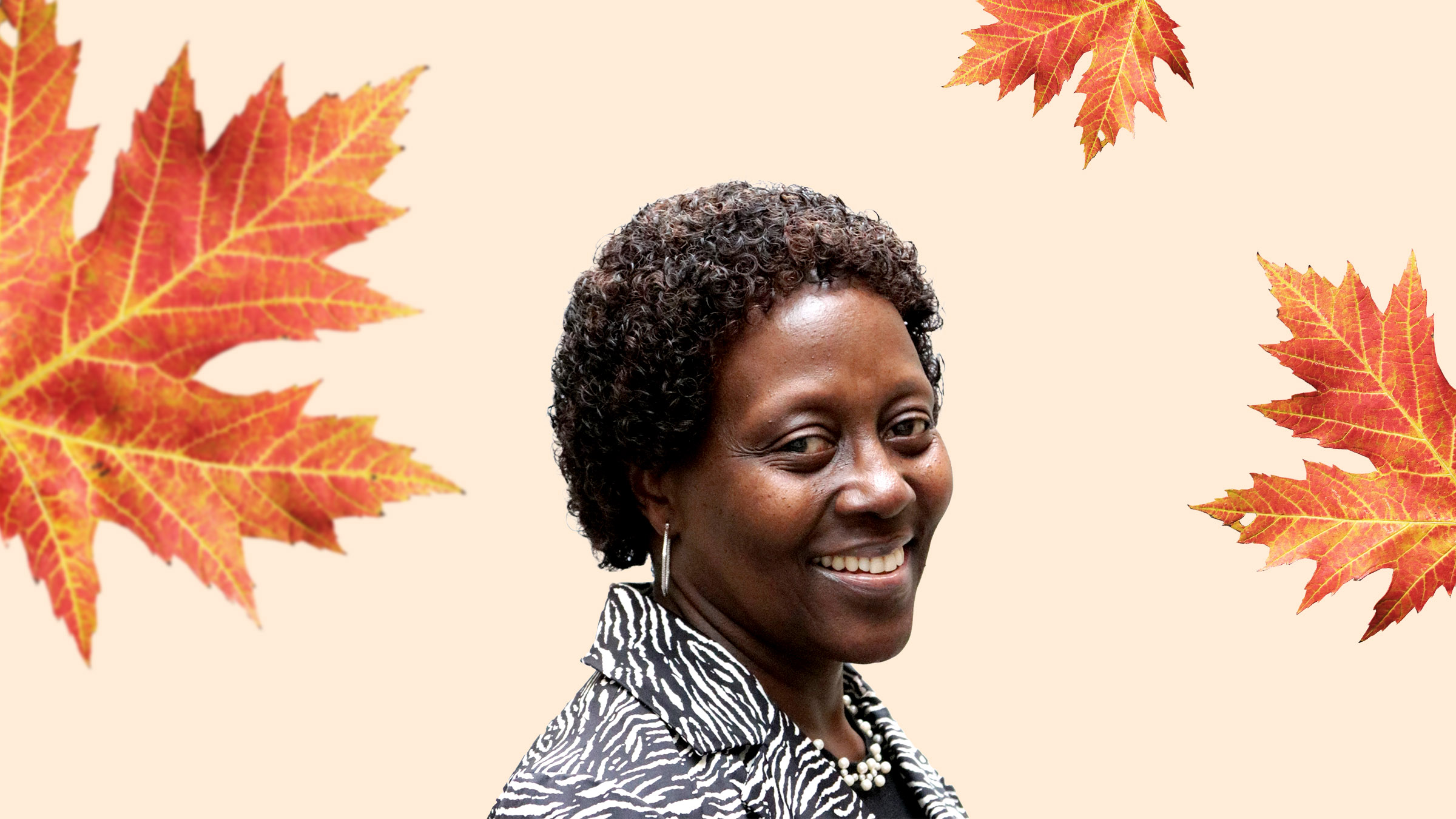 Elizabeth Maruma Mrema and maple leaves.