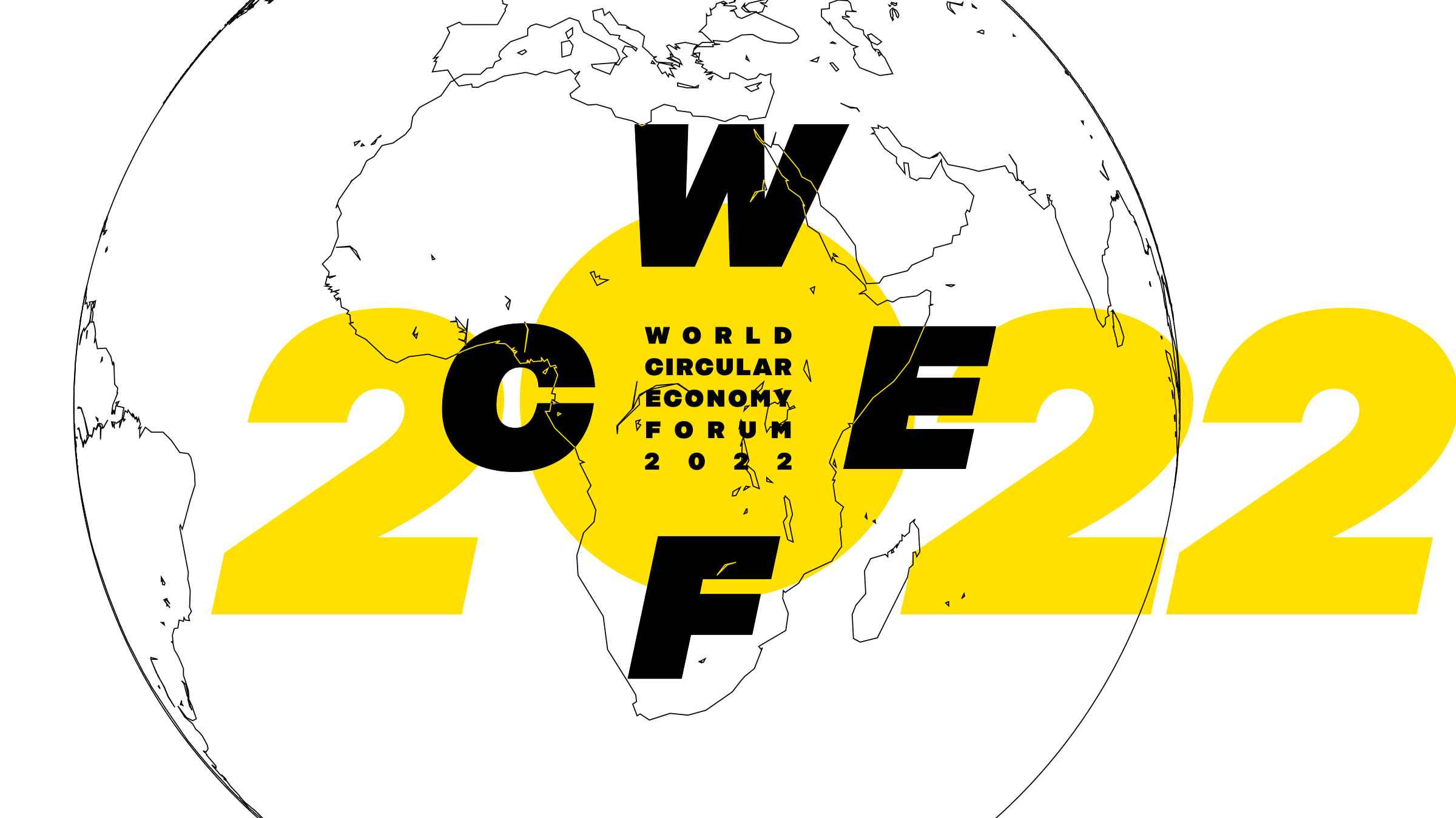 The globe with the year 2022 and the logo of the World Circular Economy Forum WCEF2022 on the African continent.