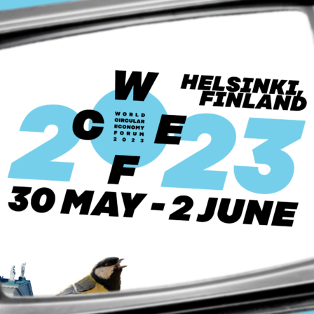 Tv screen showing the WCEF2023 logo